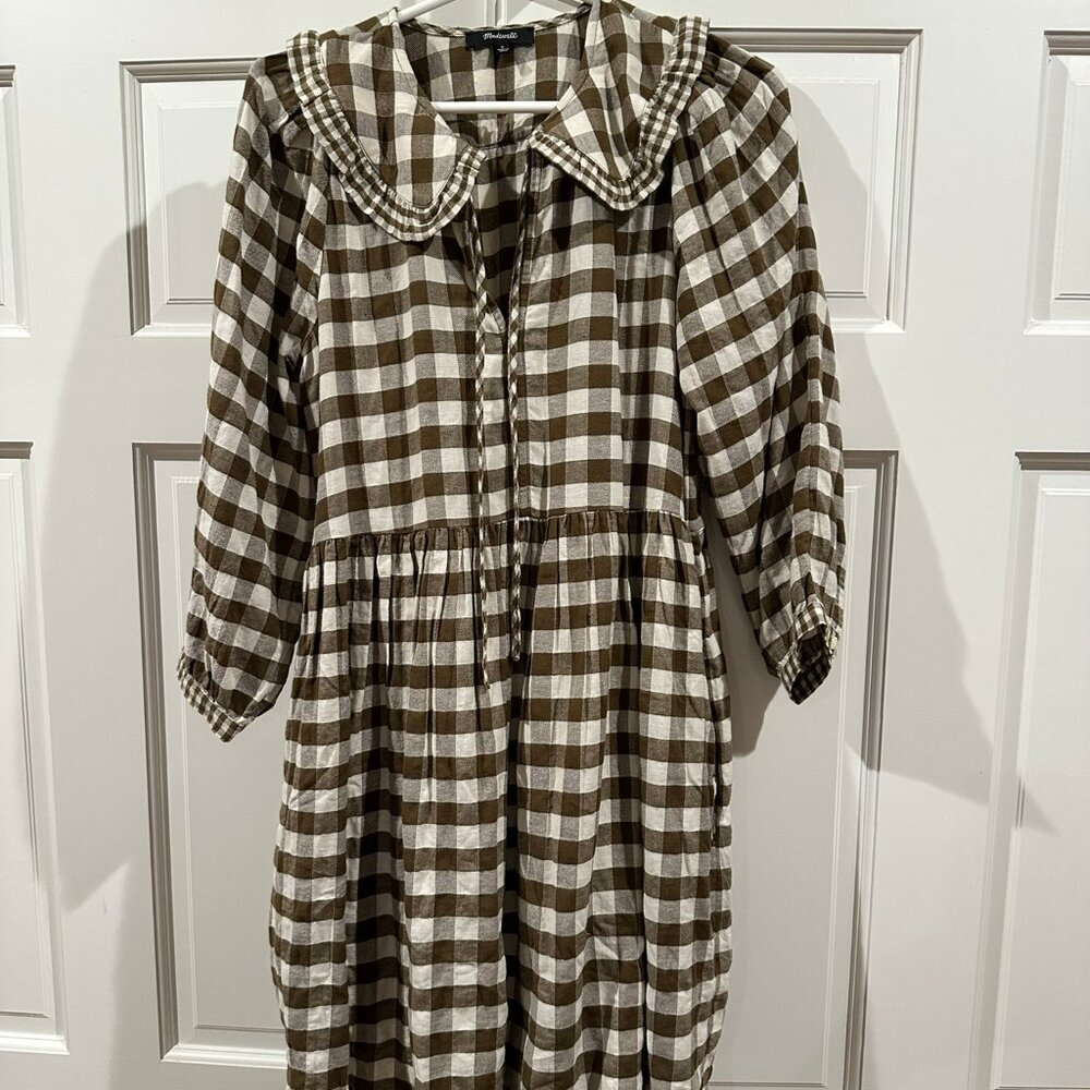 Madewell Collared Puff Long Sleeve Gingham Minidress